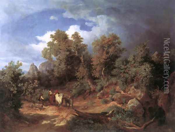 Landscape with Oxcart 1851 Oil Painting - Karoly, the Elder Marko