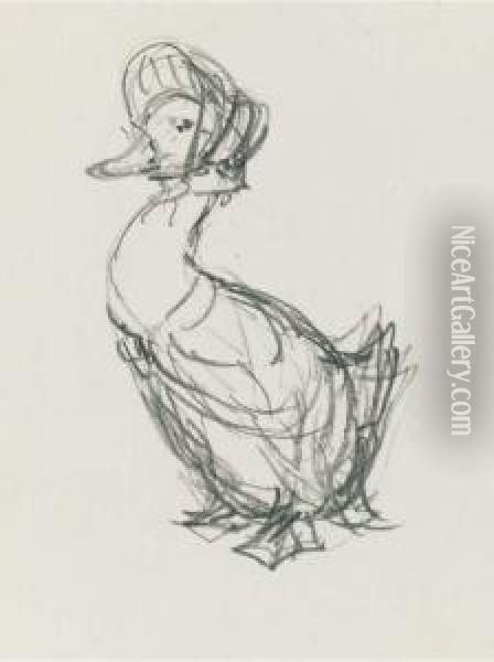 A Preparatory Sketch For The Front Cover Of The Tale Of Jemima Puddle-duck Oil Painting - Helen Beatrix Potter