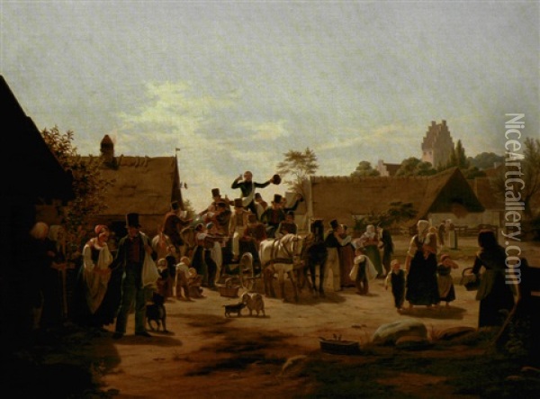 Scene I En Sjellandsk Landsby I Sommeren 1848 Oil Painting - Peter Julius Larsen