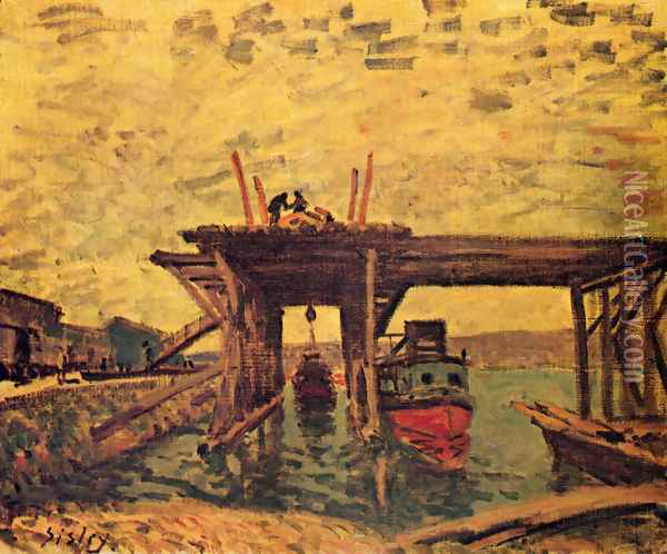 Bridge in Bau Oil Painting - Alfred Sisley