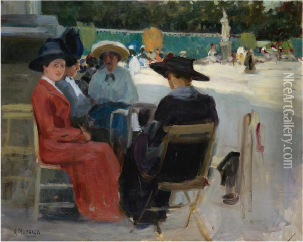 Ladies In The Tuilerie Gardens Oil Painting - Karpo Tchirakhov