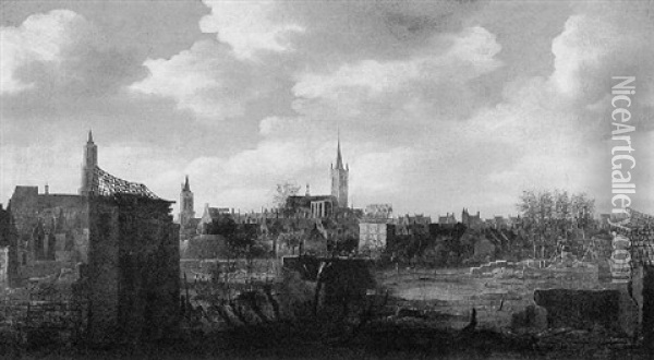 Delft, Na De Ontploffing Van Het Kruitmagazijn Op 12 Oktober 1654 Oil Painting - Daniel Vosmaer