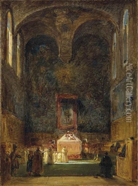 Le Catafalque Du Pape Dans La Chapelle Sixtine Oil Painting - Andre Giroux