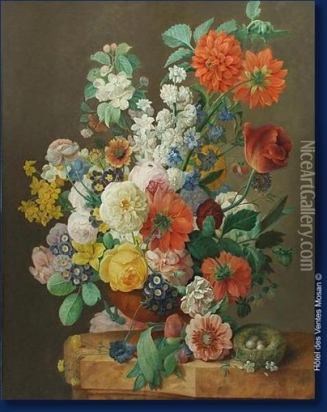 Nature Morte Au Bouquet Et Au Nid Oil Painting - Jan Frans Eliaerts