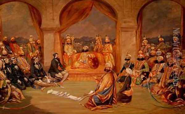 Durbar at Udaipur Rajasthan 1855 Oil Painting - Frederick Christian Jnr Lewis