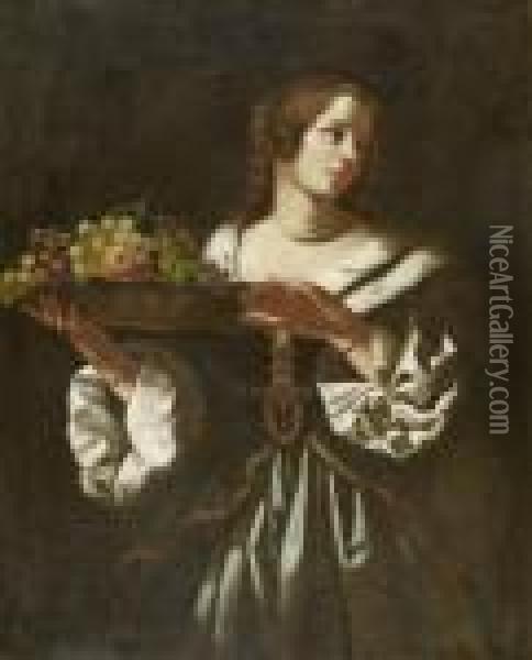 Portrait Of A Lady With Bowl Of Fruit Oil Painting - Carlo Dolci