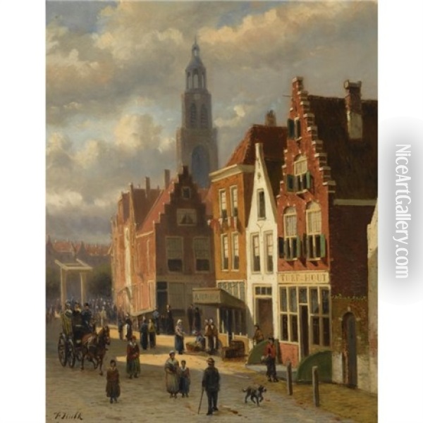 Many Figures In The Streets Of A Dutch Town Oil Painting - Johannes Frederik Hulk the Elder