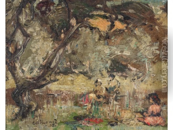 In The Orchard, Buckland, Kirkcudbright Oil Painting - Edward Atkinson Hornel
