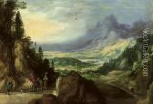 A Mountainous Landscape Oil Painting - Joos De Momper