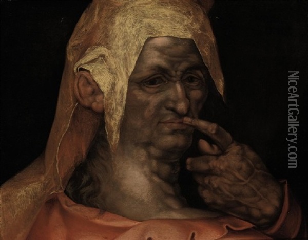 Head Of A Grotesque (study) Oil Painting - Hendrik Goltzius