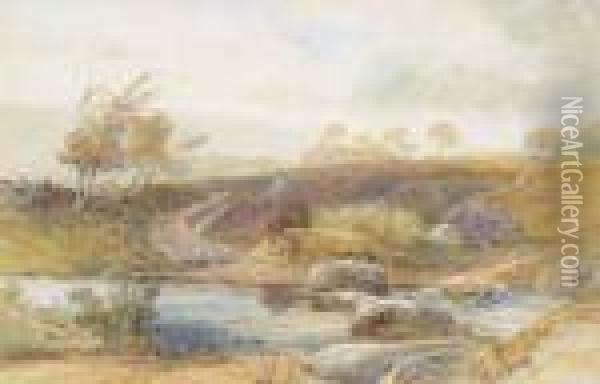 Ford Atash Crossing, Dartmoor Oil Painting - Harry John Johnson