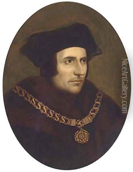 Portrait of Thomas More (1478-1535), bust-length, wearing a chain of office Oil Painting - Hans Holbein the Younger