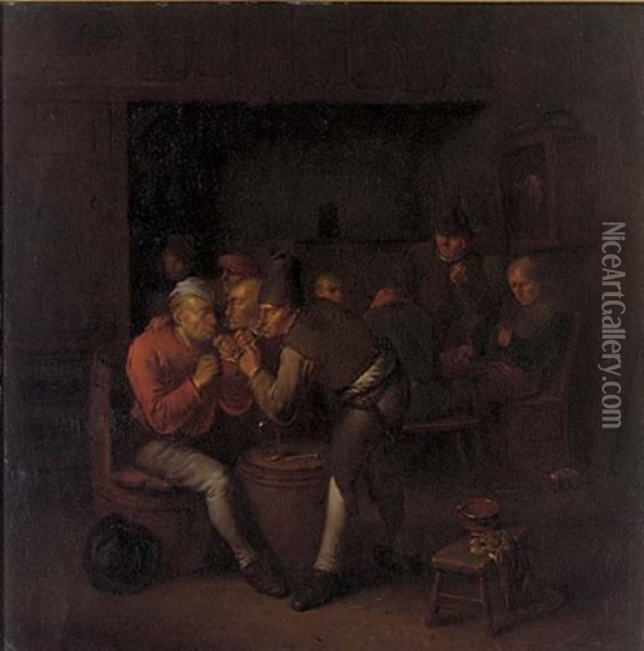 Peasants Smoking In A Tavern Oil Painting - Egbert van Heemskerck the Elder