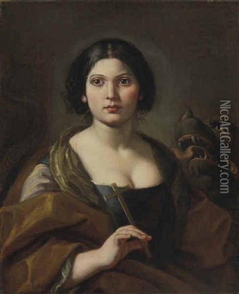 Portrait Of A Lady, Probably The Artist's Daughter, Faustina Maratti Zappi (c. 1679-1745), Half-length, As Saint Margaret Oil Painting - Carlo Maratta