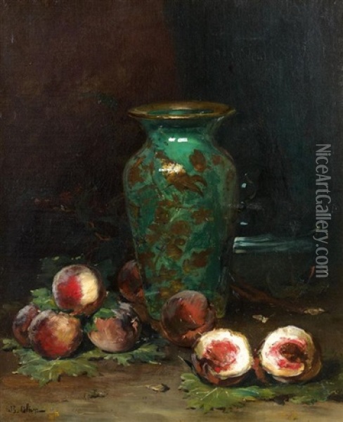 Composition Aux Peches Et Au Vase De Ceramique Oil Painting - Jean Baptiste Olive