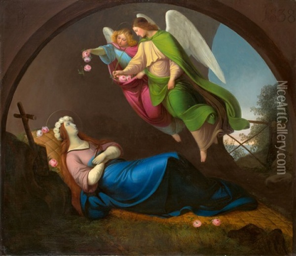 The Death Of Saint Rosalia Oil Painting - Heinrich Schwemminger