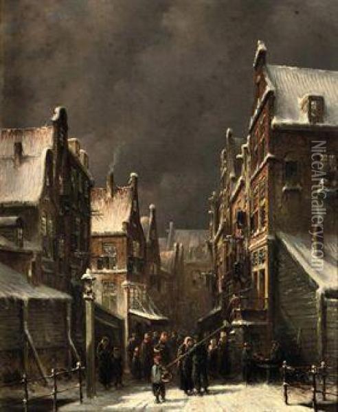 A Town In Winter Oil Painting - Pieter Gerard Vertin