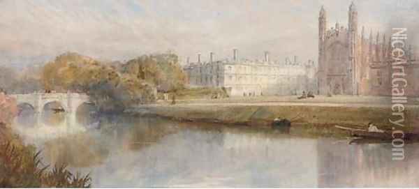 Kings College, Cambridge from across the river Oil Painting - English School