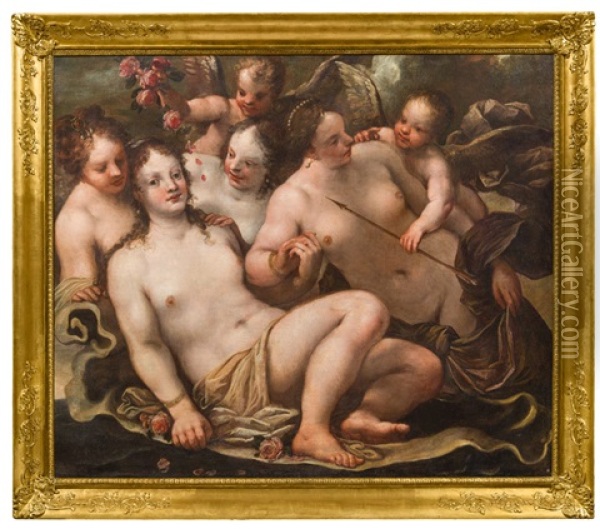 Venus, Amor Und Die Drei Grazien Oil Painting - Pietro (Libertino) Liberi
