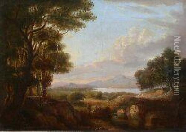 A Highland Loch With Distant Castle Oil Painting - Alexander Nasmyth