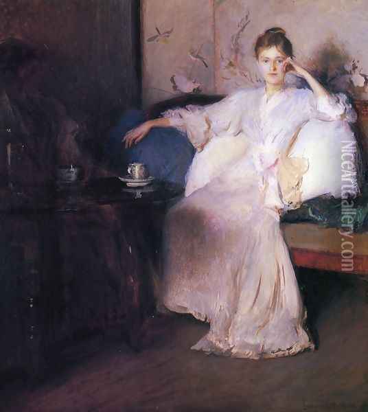 Arrangement in Pink and Gray Oil Painting - Edmund Charles Tarbell