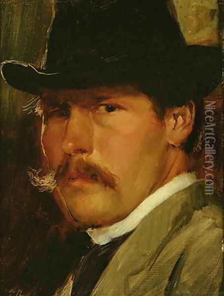 Self Portrait in a Hat, 1900 Oil Painting - Paul Raud