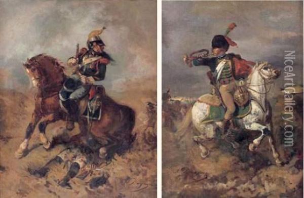 Cavaliers Dans La Bataille Oil Painting - Alfred Henri Darjou