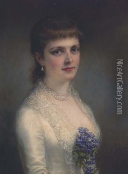 Portrait Of A Lady In A White Dress, Said To Be Emily Astor Oil Painting - Daniel Huntington