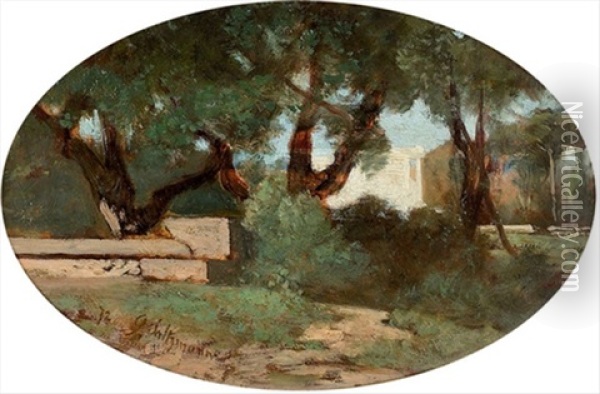 Sommerliche Parkpartie Mit Weisser Villa Oil Painting - Henri Gustave Saltzmann