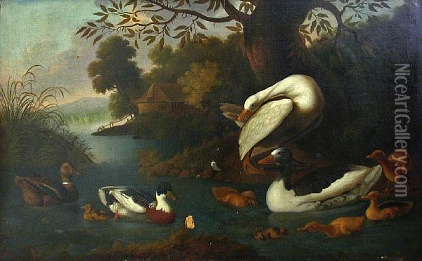 An Extensive Landscape With Ducks On Apond Oil Painting - Robert Griffier