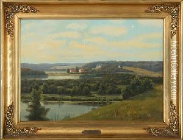 Landscape With A Lake Oil Painting - Frederik Lange
