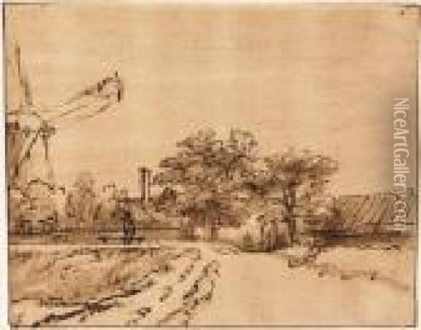 The Ramparts Near The Bulwark Beside The City Gate At St.anthonispoort, Amsterdam Oil Painting - Rembrandt Van Rijn