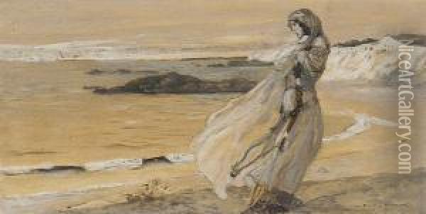 Femme Arabe Devant La Mer Oil Painting - Auguste-Francois Gorguet