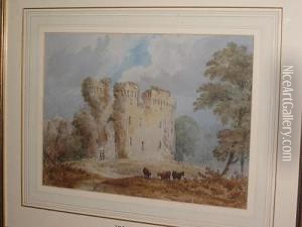 Castle Ruins With Figures Before Oil Painting - Thomas Miles Richardson