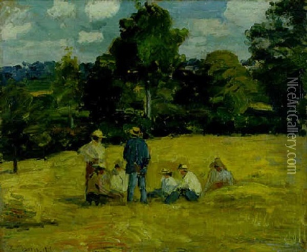 Le Repos Des Moissoneurs, Montfoucault Oil Painting - Camille Pissarro