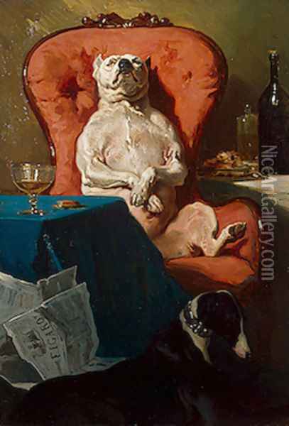 Pug Dog in an Armchair Oil Painting - Alfred Dedreux