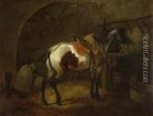 Pferd Im Stall Oil Painting - Johan Adam Klein