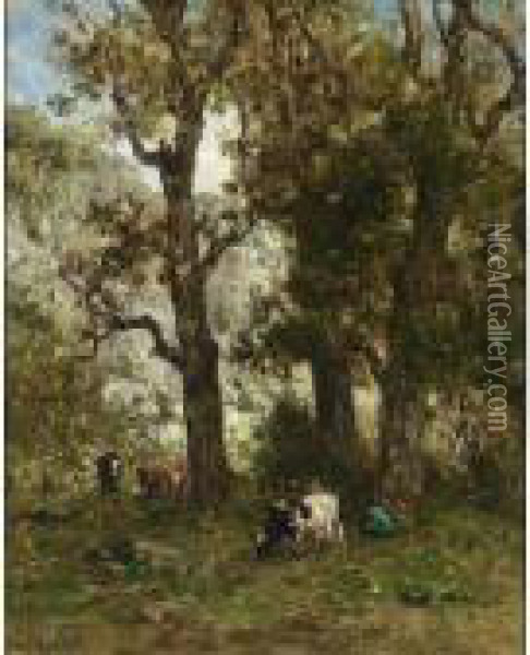 Cattle In A Wooded Landscape Oil Painting - Willem Roelofs