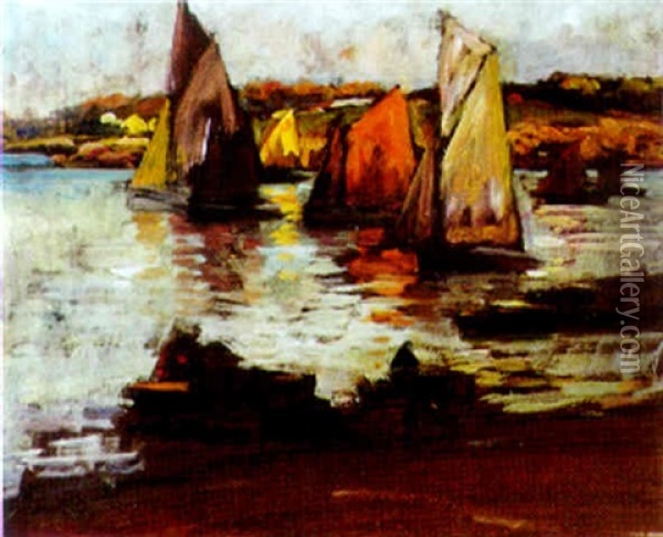 Barques Sous Voiles A L'entree De L'estuaire Oil Painting - Fernand Marie Eugene Legout-Gerard