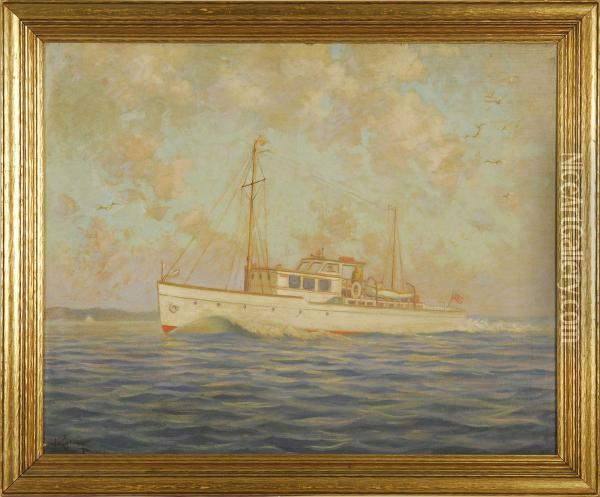 A Cabin Cruiser At Sea Oil Painting - Harold W. Cheney