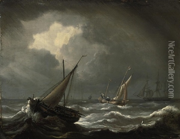 Dutch Ships In Stormy Waters Oil Painting - Charles Martin Powell
