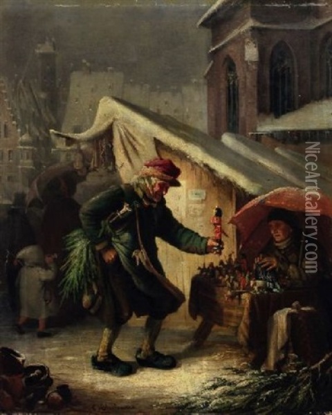 Weihnachtsmarkt Oil Painting - Franz Carl Hohnbaum