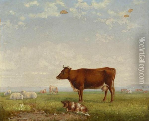 Kuhe Und Schafe Auf Der Weide Oil Painting - Emilie Mundt