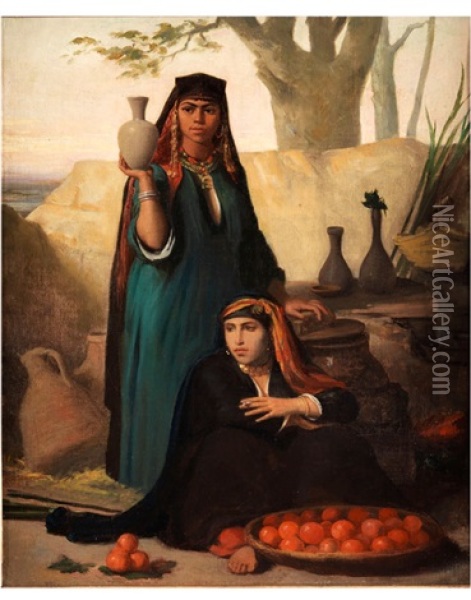 Junge, Algerische Marktverkauferinnen Mit Krug Und Orangen Oil Painting - Charles Zacharie Landelle