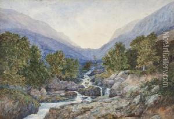 River In A Valley Oil Painting - W.G. Tennion