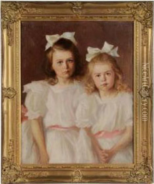 Double Portrait Of Two Young Sisters Oil Painting - Mary Neal Richardson