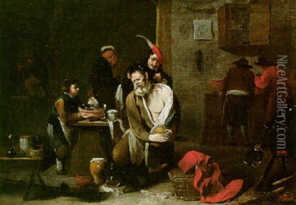 A Doctor's Surgery With A Man Undergoing An Operation Oil Painting - Matheus van Helmont