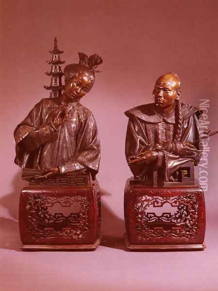 Epoux Chinois, A Pair of Busts (The Chinese Couple, A Pair of Busts) Oil Painting - Charles Henri Joseph Cordier