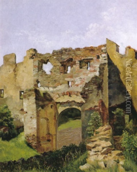 Malerische Burgruine Im Sonnigen Licht Oil Painting - Karl Franz Emanuel Haunold
