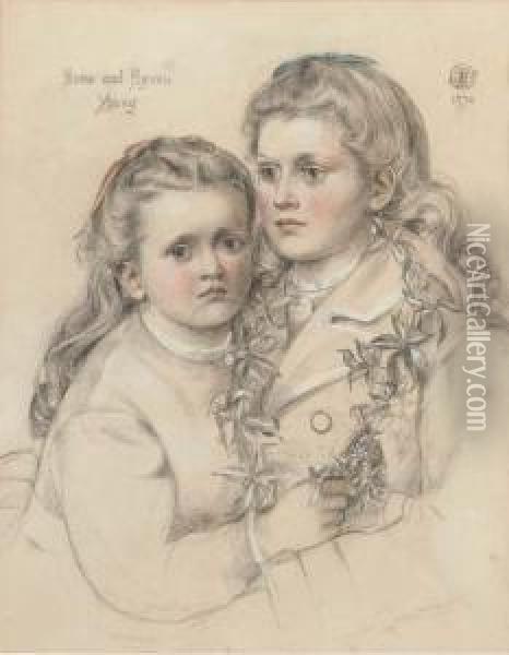Double Portrait Of Anna And Agnes Young, Half-length Oil Painting - Emma Sandys